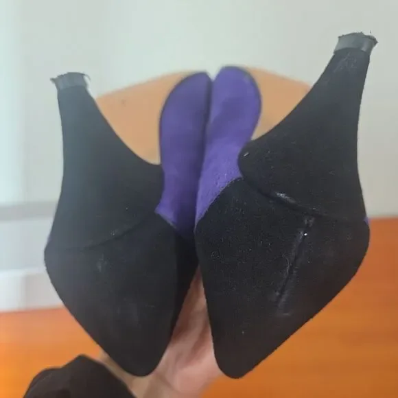 Siamanto Vintage Black & Purple Pumps Sz 6 EUC 80s Quirky Dynasty Almond Toe - Picture 10 of 11